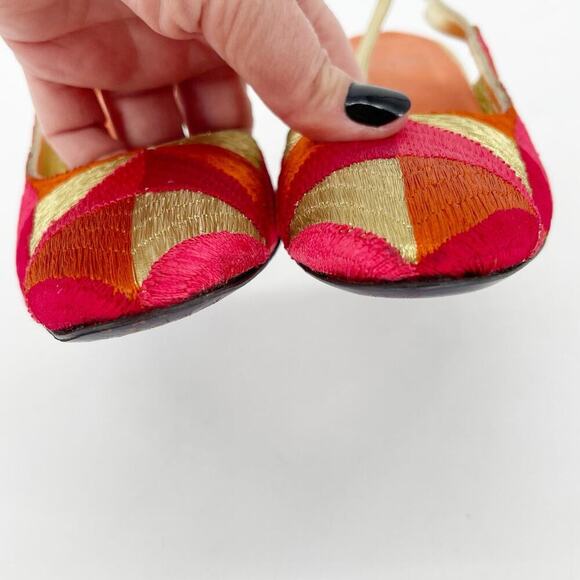 Vintage Fendi Nappa Lamé Metallic Multicolor Geometric Slingback Pump Heel US 8 - Picture 7 of 12